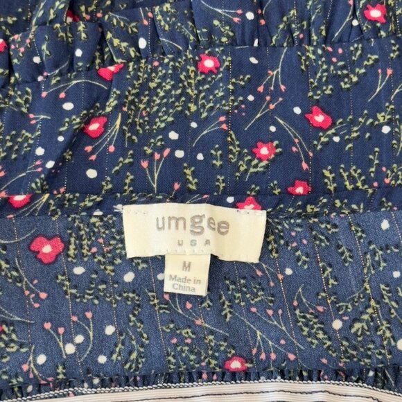 Umgee Womens Floral Print Smocked Front Peasant Top Blouse Navy & Pink SZ M - Picture 3 of 9